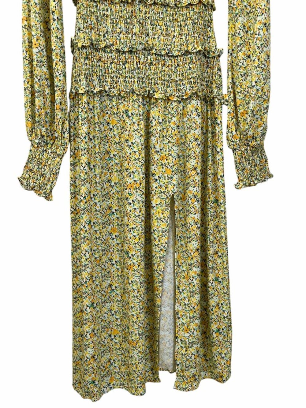 AFRM Yellow Floral Smocked Midi Dress XS - Picture 6 of 9